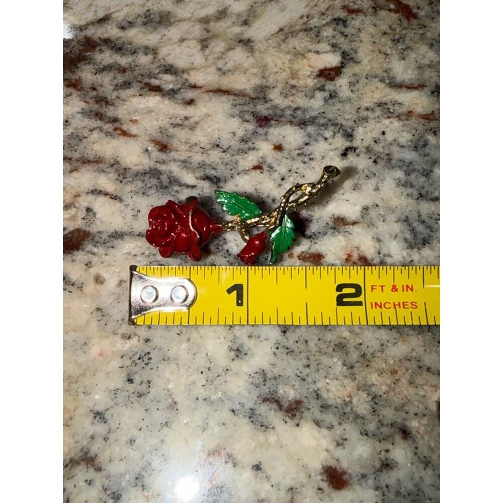 Red Enamel Rose Brooch Pin - Picture 4 of 4